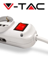 Multipriză V-TAC cu 9 posturi, întrerupător și cablu de 1,5 m – 6 prize laterale și 3 frontale 10/16A Bipasso Schuko – Pentru acasă, birou și magazin 10