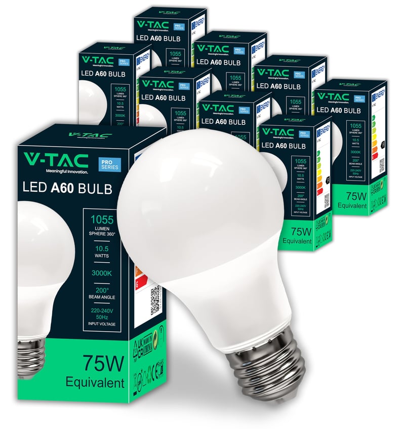 V-TAC A60 LED žarulja E27 10,5W (zamjena za 75W) 1055 lumena toplo bijela 3000K štedna 10 kom.
