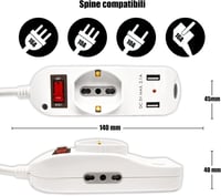 V-TAC elosztó 3 aljzat + 2 USB kapcsolóval, 10/16A Bipasso/Schuko - fehér 3