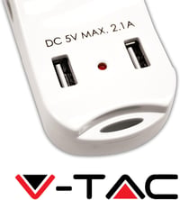 V-TAC elosztó 3 aljzat + 2 USB kapcsolóval, 10/16A Bipasso/Schuko - fehér 7