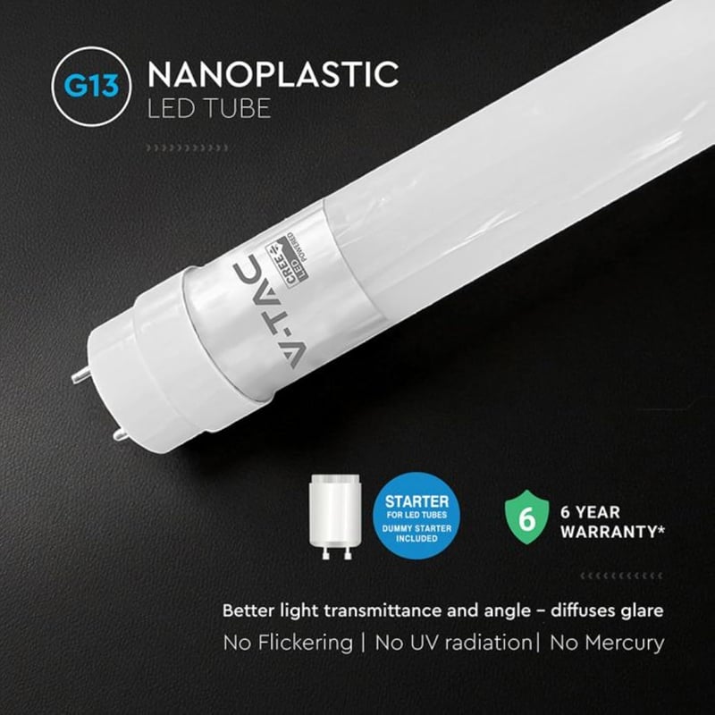 V-TAC LED Fénycső T8 60cm 9W Meleg Fehér 3000K 2db Neoncsere - Warm White