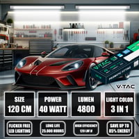 V-TAC LED linearna svjetiljka 120 cm – CCT 3 u 1 podesiva topla, neutralna, hladna svjetlost – 40W – 4800 lumena IP20 – stropna svjetiljka za garažu, ured 3