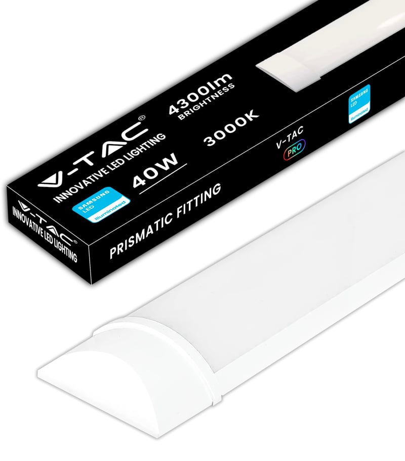 V-TAC LED lineárne stropné svietidlo 120 cm - 40W Samsung čip - 4300 lúmenov IP20 - Obdĺžnikové svietidlo do garáže, obchodu - 3000K teplá biela