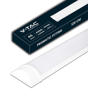 Lampă LED V-TAC pentru spații umede 120 cm 40W cip Samsung 4300 lumeni IP20 plafonieră prismatică pentru garaj, montaj pe perete 3000K alb cald