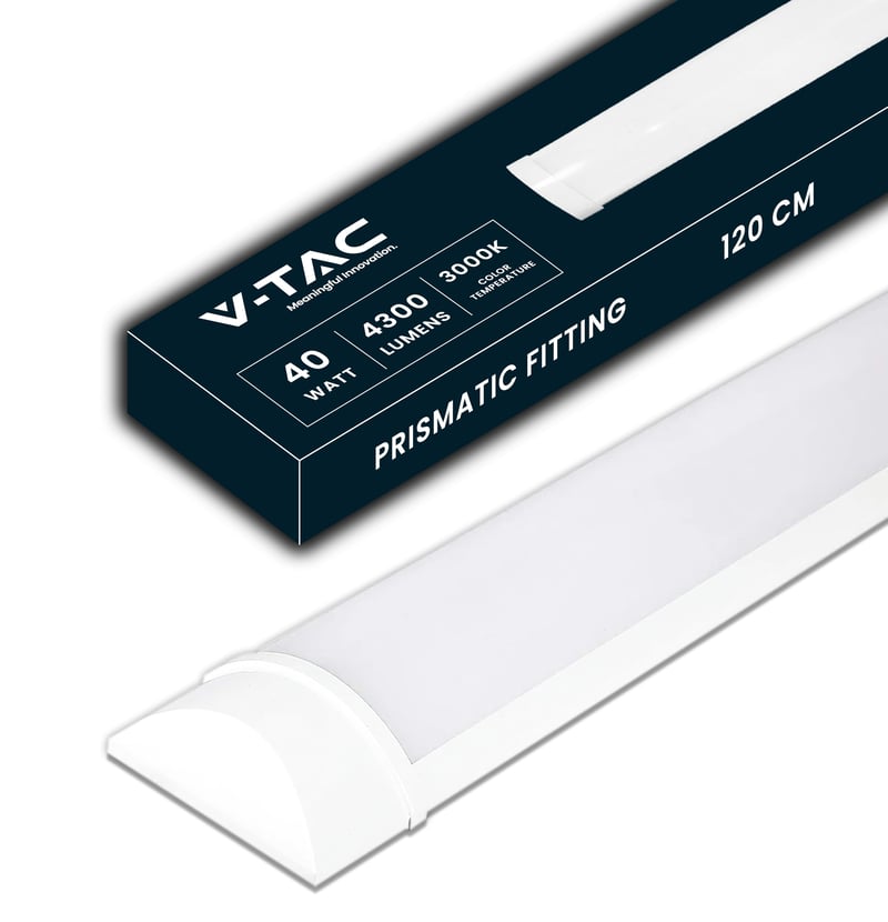 V-TAC LED svjetiljka za vlažne prostore 120 cm 40W Samsung čip 4300 lumena IP20 prizmatična stropna svjetiljka za garažu na zid 3000K toplo bijela