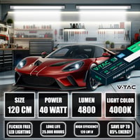 V-TAC PRO serija LED svjetiljka za vlažne prostorije 120 cm 40W 4800 lumena IP20 neutralno bijela 4000K prizmatična stropna svjetiljka za garažu i skladište 2 3