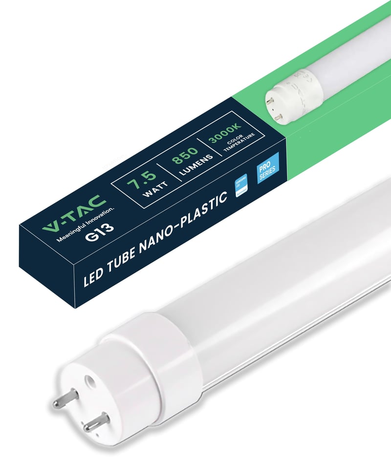 Tub LED V-TAC T8 G13 60 cm 7,5W 850 lumeni cip Samsung 3000K alb cald pentru tavan perete garaj magazin