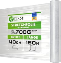 V1 TRADE Átlátszó kézi nyújtható fólia tekercs 40 cm széles 100 m hosszú 23 mµ csomagoló és költöztető fólia bútorrögzítéshez 1
