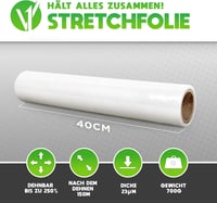 V1 TRADE Átlátszó kézi nyújtható fólia tekercs 40 cm széles 100 m hosszú 23 mµ csomagoló és költöztető fólia bútorrögzítéshez 4
