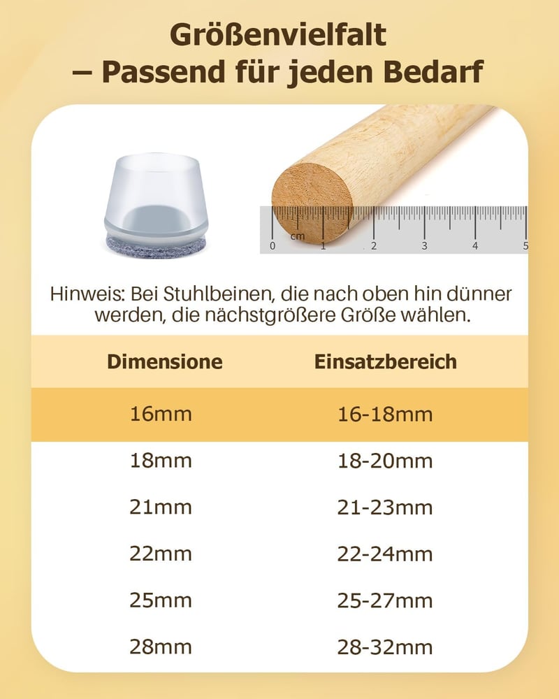 VABNEER 22-24mm Szilikon Szék Lábvédő 16db Kerek Filc Betéttel