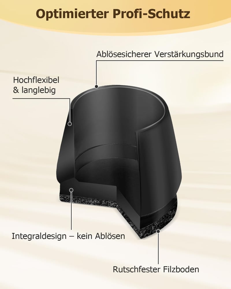 VABNEER 18-20mm szilikon szék lábvédő sapka 16db fekete filc párnázott
