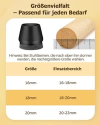 VABNEER 18-20mm szilikon szék lábvédő sapka 16db fekete filc párnázott 3