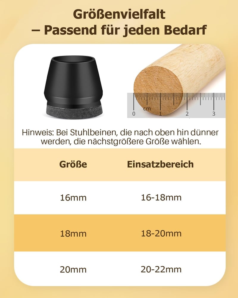 VABNEER 18-20mm szilikon szék lábvédő sapka 16db fekete filc párnázott