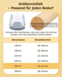 VABNEER 25-27mm szilikon szék lábvédő sapka 16db, kerek, filc betéttel 2