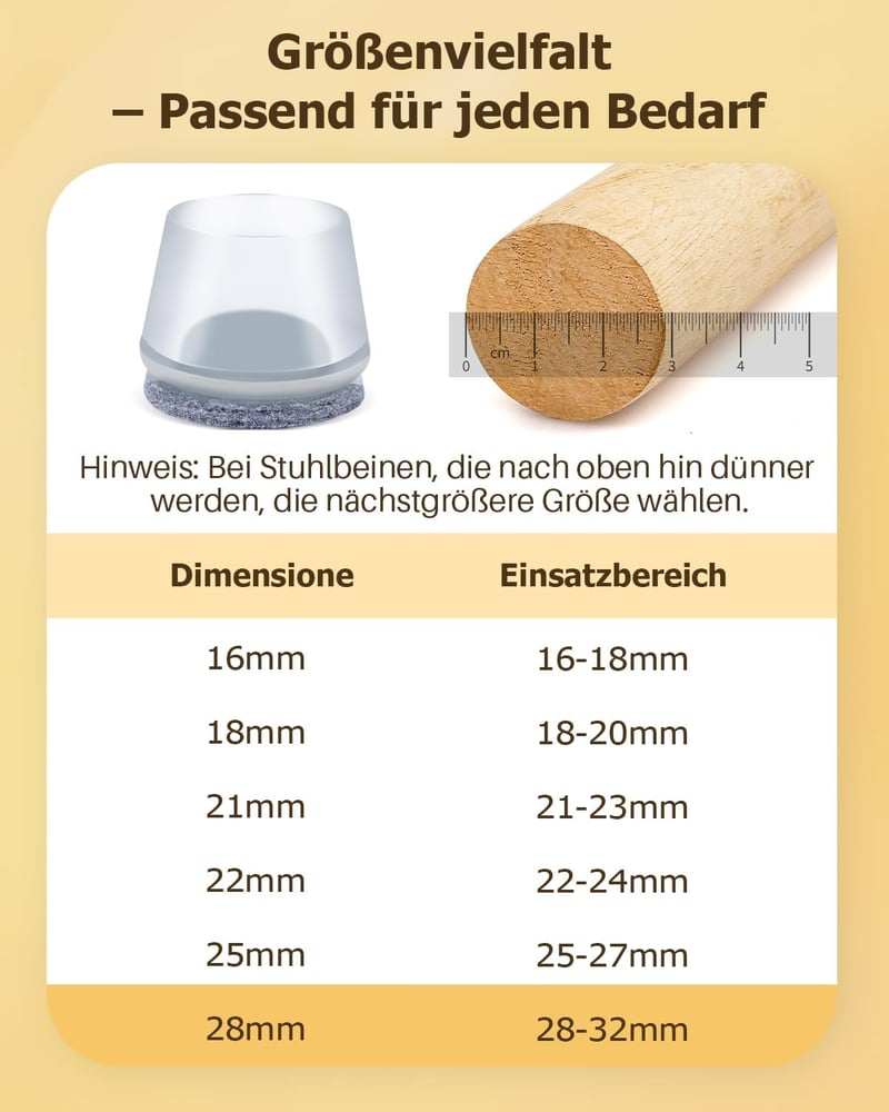 VABNEER 28-32mm Szilikon Szék Lábvédő 16db Kerek Filc Betéttel