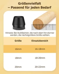 VABNEER Szilikon Székláb Sapka 16-18mm 16db Fekete Csúszótalp 3