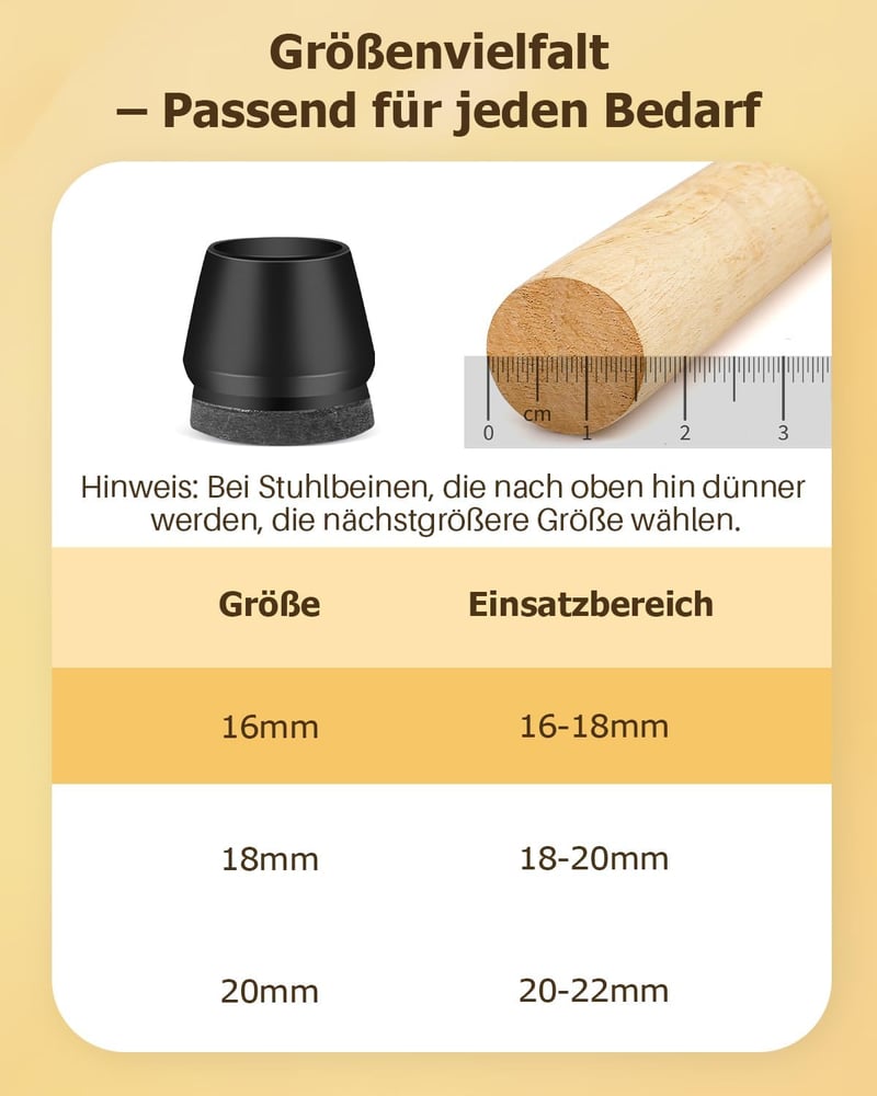 VABNEER Szilikon Székláb Sapka 16-18mm 16db Fekete Csúszótalp