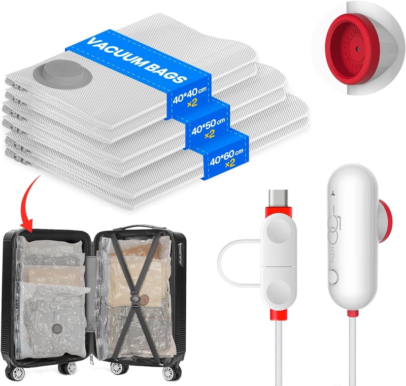 Vacbird Vákuum Tárolózsák USB Pumpával 6 db Ruhához Utazáshoz Helytakarékos
