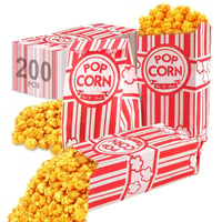 Pungi pentru popcorn Vachelper, 200 bucăți, 21x9x6 cm, pungi din hârtie pentru floricele, dungi roșu-alb, rezistente la grăsime, pentru seri de film, aniversări 1
