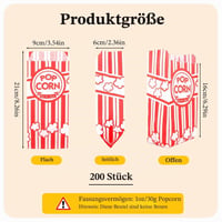 Pungi pentru popcorn Vachelper, 200 bucăți, 21x9x6 cm, pungi din hârtie pentru floricele, dungi roșu-alb, rezistente la grăsime, pentru seri de film, aniversări 3