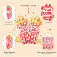 Pungi pentru popcorn Vachelper, 200 bucăți, 21x9x6 cm, pungi din hârtie pentru floricele, dungi roșu-alb, rezistente la grăsime, pentru seri de film, aniversări 2