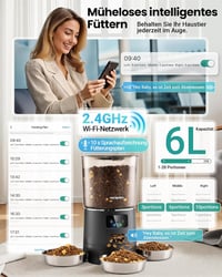 Dozator de hrană pentru pisici Vacqueen 6L negru cu 3 tăvițe pentru hrănire 5