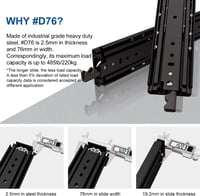 VADANIA 1000mm Ipari Fiók Csúszka Zárral, 130-220kg Terhelhetőség, Teljes Kihúzás, Fekete - 1000mm, #D76 (76mm Wide - Black) 3