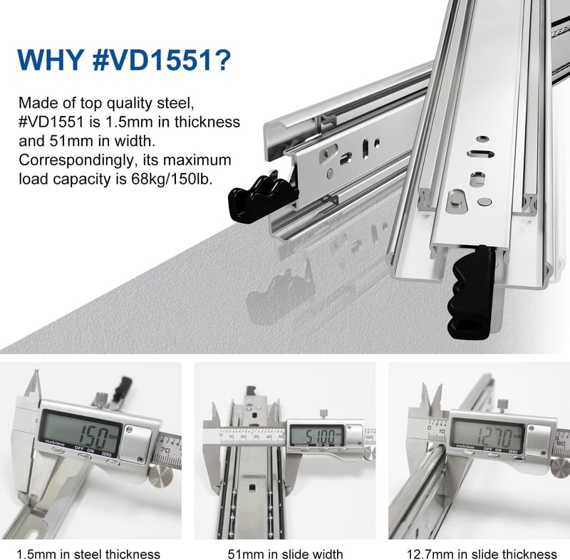 VADANIA 700 mm-es fiók csúszka zárral, 53 kg terhelhetőség, golyóscsapágy