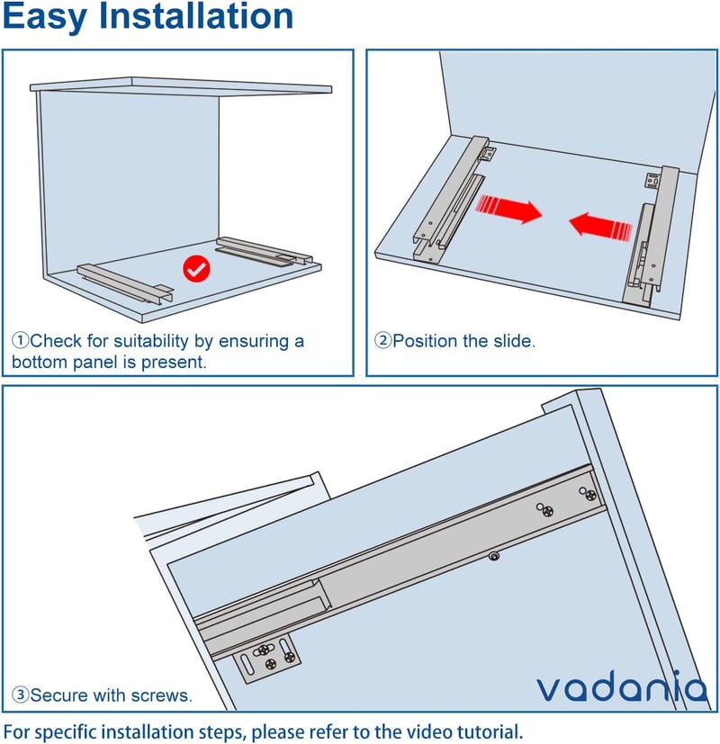 VADANIA B1854 450mm Fiók Csúszka Soft Close Teljes Kihúzás 40kg Teherbírás