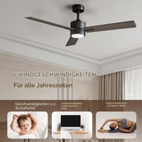 Vagizm stropni ventilator sa svjetiljkom i daljinskim upravljačem 132 cm, moderni ventilator za spavaću sobu, prigušivo trobojno LED svjetlo, tih, reverzibilan 4