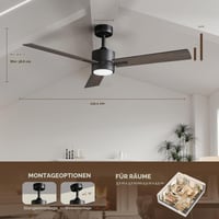 Vagizm stropni ventilator sa svjetiljkom i daljinskim upravljačem 132 cm, moderni ventilator za spavaću sobu, prigušivo trobojno LED svjetlo, tih, reverzibilan 6