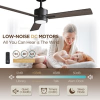 Vagizm stropni ventilator sa svjetiljkom i daljinskim upravljačem 132 cm, moderni ventilator za spavaću sobu, prigušivo trobojno LED svjetlo, tih, reverzibilan 5
