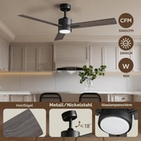 Vagizm stropni ventilator sa svjetiljkom i daljinskim upravljačem 132 cm, moderni ventilator za spavaću sobu, prigušivo trobojno LED svjetlo, tih, reverzibilan 7