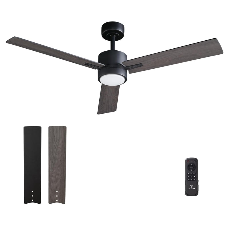 Vagizm stropni ventilator sa svjetiljkom i daljinskim upravljačem 132 cm, moderni ventilator za spavaću sobu, prigušivo trobojno LED svjetlo, tih, reverzibilan