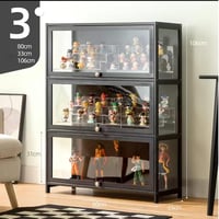 Vitrină de colecție din bambus Vaianna, acril, rezistentă la praf - negru - 60 cm, 3 niveluri 2
