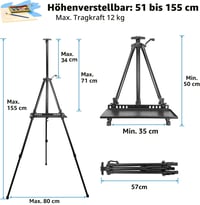 VAIIGO Nastaviteľný maliarsky stojan veľkosti L, 50-152 cm, hliníkový terénny stojan s taškou, štúdiový umelecký stojan na maľovanie a reklamu 7