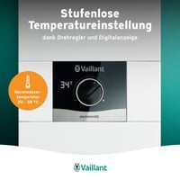 Elektronický prietokový ohrievač vody Vaillant VED E 21/8, 21 kW, 400 V, tlakový, nastavenie teploty po stupňoch, digitálny displej, energetická trieda A 3