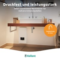 Elektronický prietokový ohrievač vody Vaillant VED E 21/8, 21 kW, 400 V, tlakový, nastavenie teploty po stupňoch, digitálny displej, energetická trieda A 4