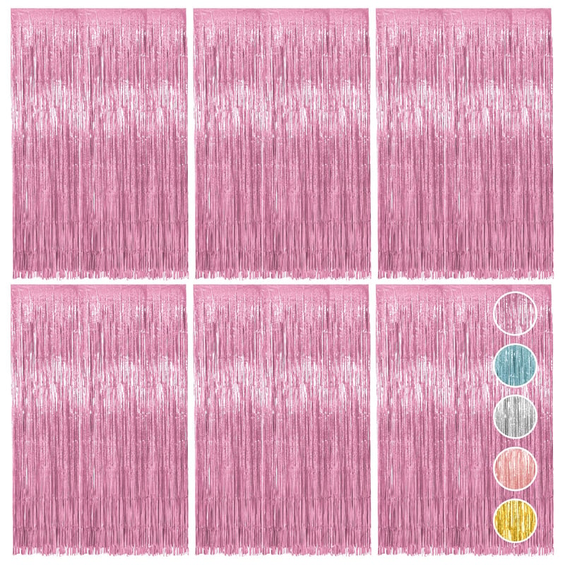 Perdea cu franjuri Vaktop, roz, 6 bucăți, perdea decorativă sclipitoare, 1 m x 2 m