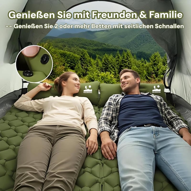 VALEHOWL 800g Ultralight Aufblasbares Camping Schlafsack - R-Value 3.0, Wasserdicht Luftmatratze Rucksacktour - Single, Army Green