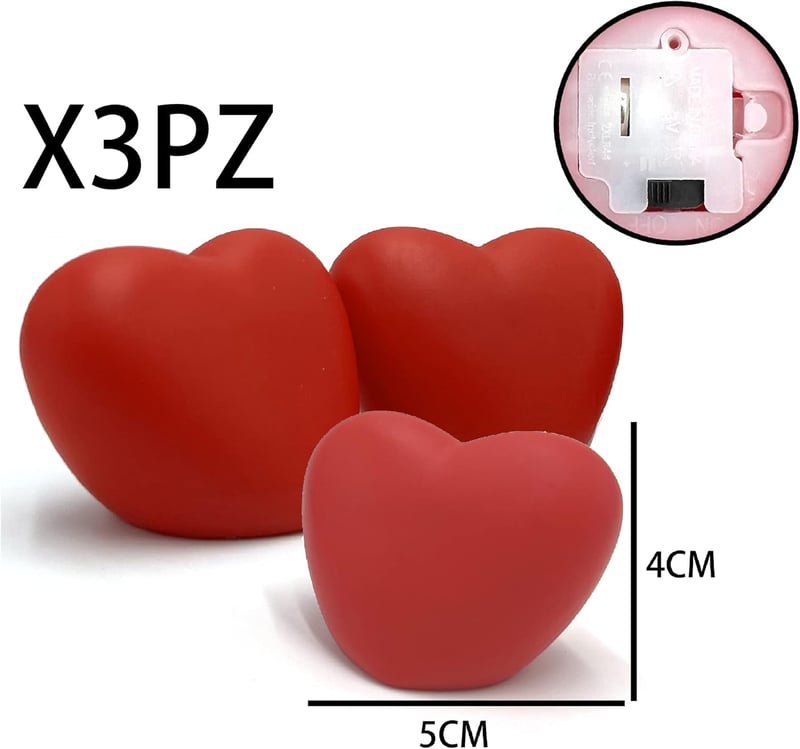 通用 Valentin-napi Szív Asztali Dekoráció - 3 db-os Romantikus LED Dísz Műanyagból - Elemes Szívecske Dekor Otthoni Ünnepekhez