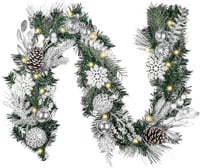 VALERY MADELYN Karácsonyi Füzér 183 cm LED Világítással Ezüst Fehér Fenyő Girland 20 Ledes Időzítővel Kandallóra Dekoráció 1