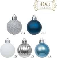 Valery Madelyn Karácsonyi Gömbdísz Szett - 40 db 4 cm-es Kék-Ezüst Műanyag Gömb Akasztóval, Fenyőfa Dekoráció Ajándékcsomagolásban 6