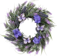 Valery Madelyn Művirág Ajtókoszorú - Lila és Zöld Tavaszi Dekoráció Húsvétra, Műanyag Ajtódísz 45 cm 1