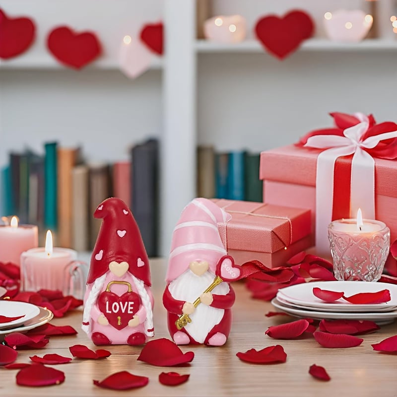 Valery Madelyn Szerelmes Gnóm Pár Dekoráció, Piros-Rózsaszín Valentinnapi Ajándék, 11 cm