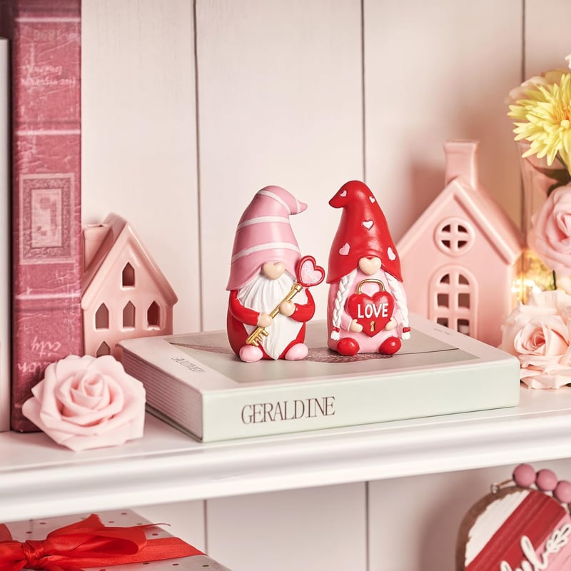 Valery Madelyn Szerelmes Gnóm Pár Dekoráció, Piros-Rózsaszín Valentinnapi Ajándék, 11 cm