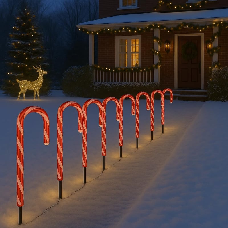Valiant Fun Karácsonyi Cukorbot LED Fényfüzér Piros 8db 64 LED 4,2m
