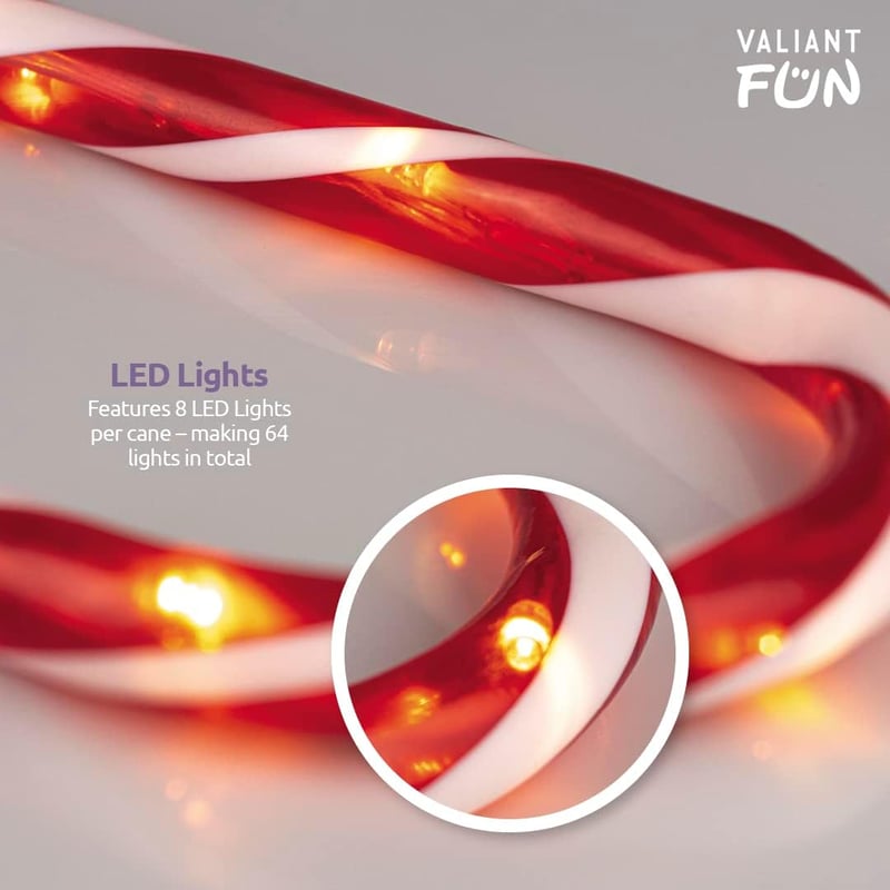 Valiant Fun Karácsonyi Cukorbot LED Fényfüzér Piros 8db 64 LED 4,2m