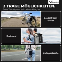 Valkental 3u1 biciklistička torba 25L - torba za prtljažnik, ruksak i torba za rame - 100% vodootporna, reflektirajuća, s pretincem za prijenosno računalo koji se može zaključati 3