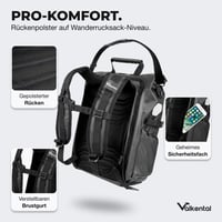 Valkental 3v1 cyklistická taška Pro – 23L, 100% vodoodolná, taška na nosič, batoh a taška cez rameno, recyklovaný nylon, čierna 3